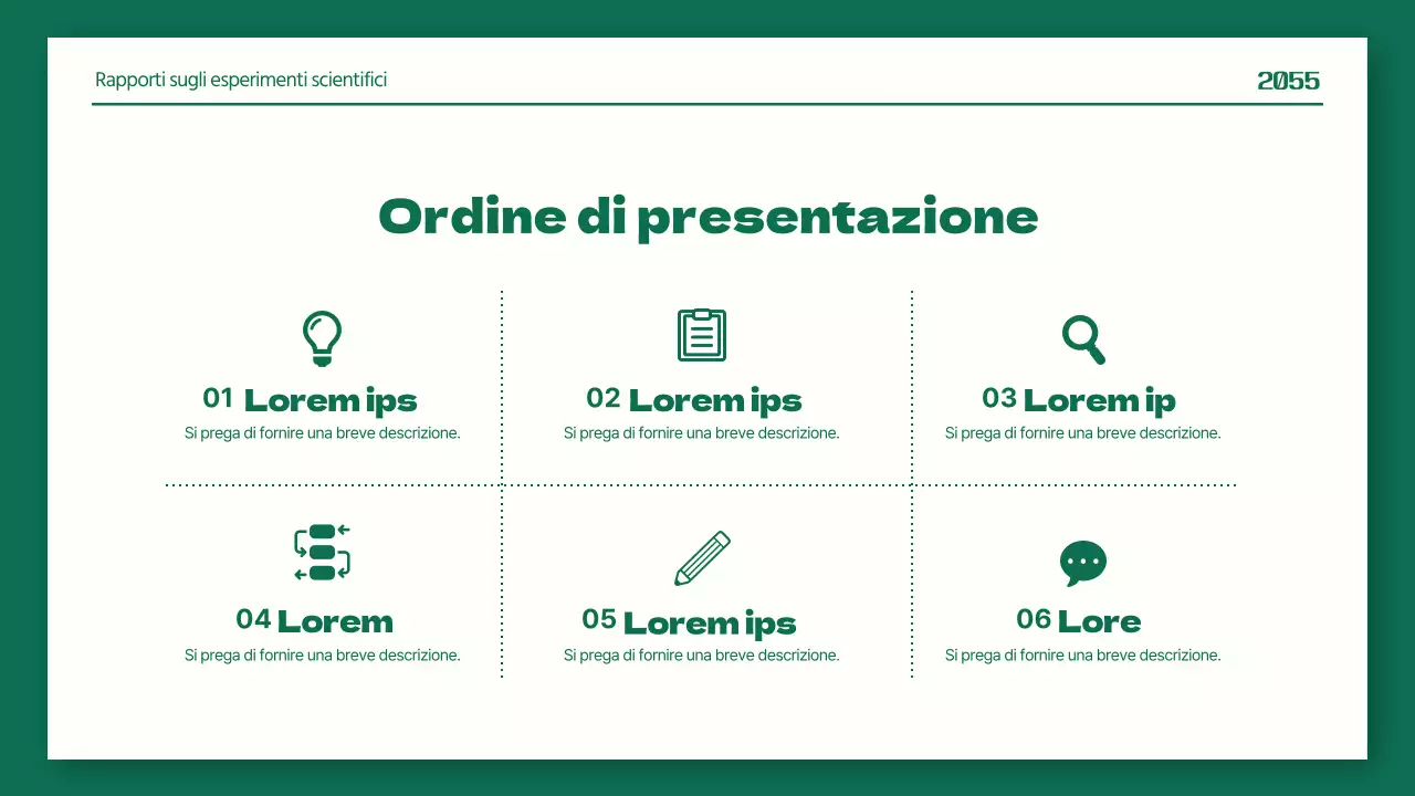 Relazioni di laboratorio di scienze ordinate in verde e arancione