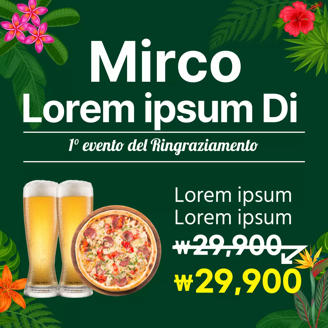 Ristorante italiano con illustrazione tropicale verde