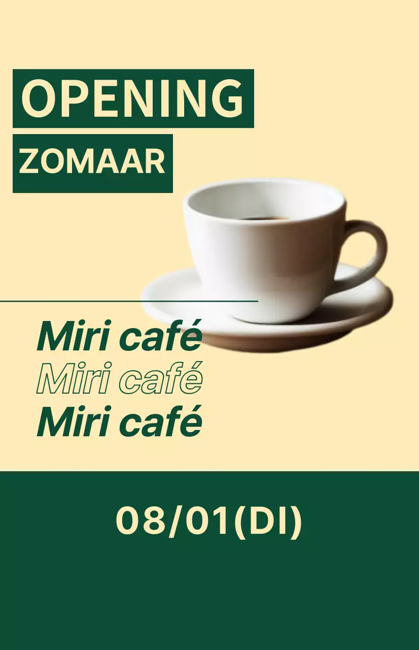 Vlag voor komende vensters met een koffiepictogram op een lichtgele en groene achtergrond