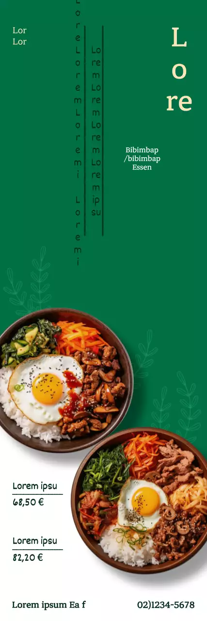 Werbung mit 2 Bibimbap-Sets auf grünem, weißem Hintergrund