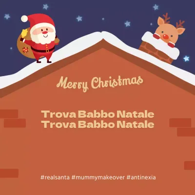 Evento natalizio con Babbo Natale e Rudolph su per il camino del tetto