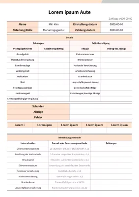 Formatierung der Gehaltsabrechnung in Orange