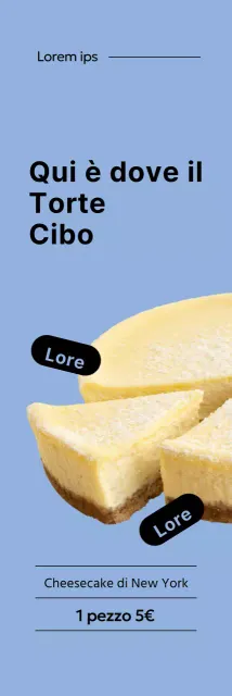 Promuovere un semplice menu di cheesecake con uno sfondo blu chiaro