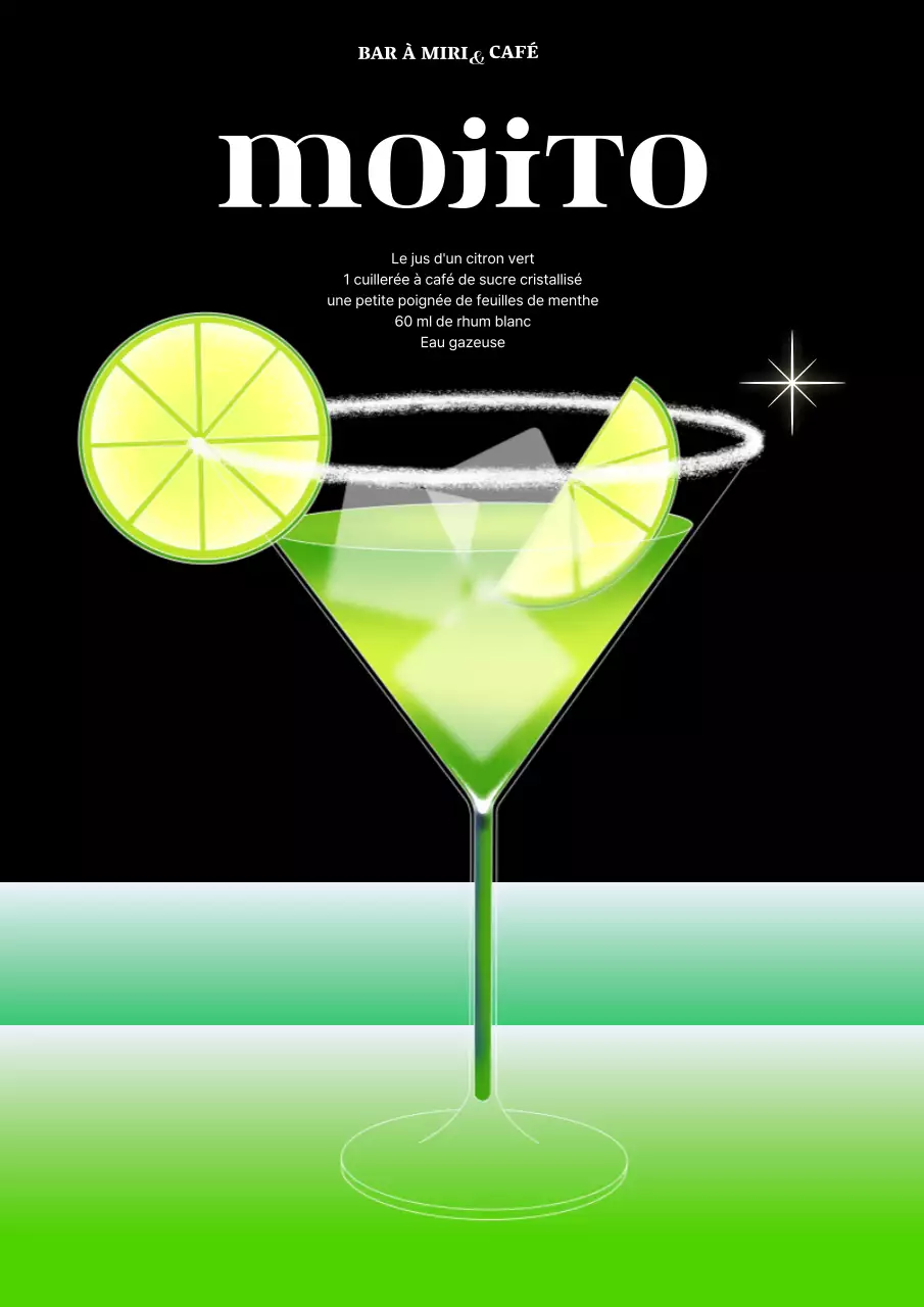 Affiche cocktail en noir et citron vert