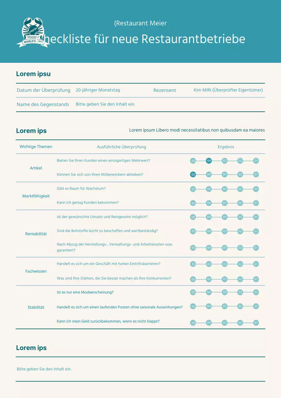 Eine einfache, mintfarbene Checkliste für Ihren neuen Gastronomiebetrieb