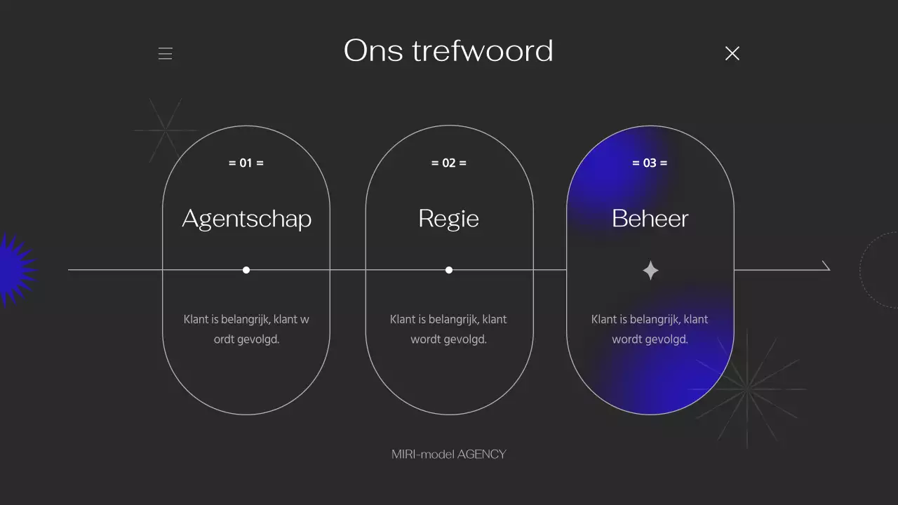 Portfolio met eenvoudige lijnen met paarse accenten op een zwarte achtergrond