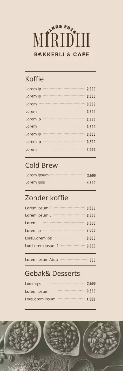 Café menubanner met foto's in warme beige tinten