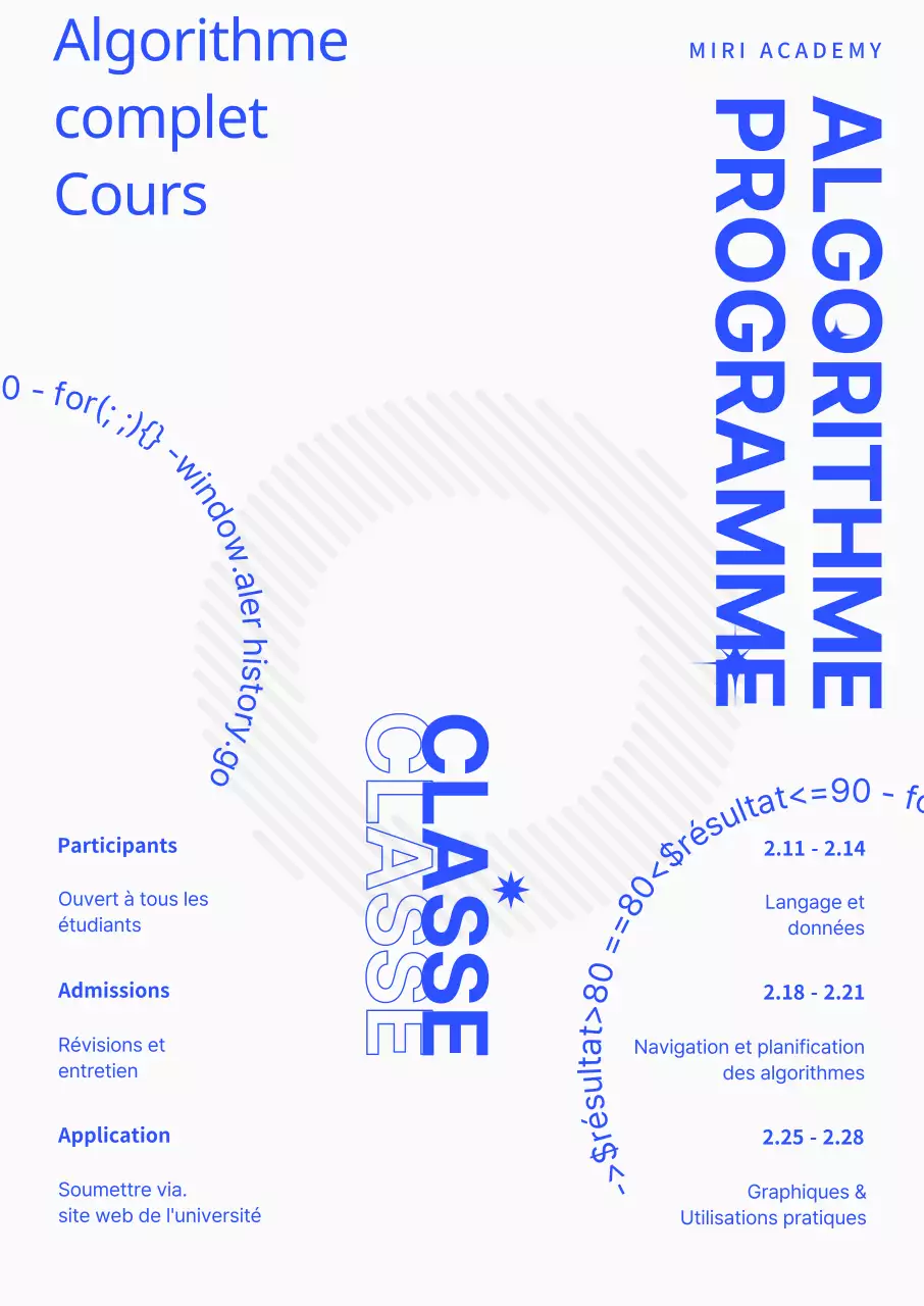 Une affiche de cours sur les algorithmes en bleu et gris.