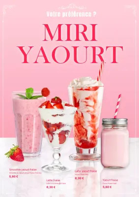 Promouvoir un nouveau yaourt à la fraise sur fond rose