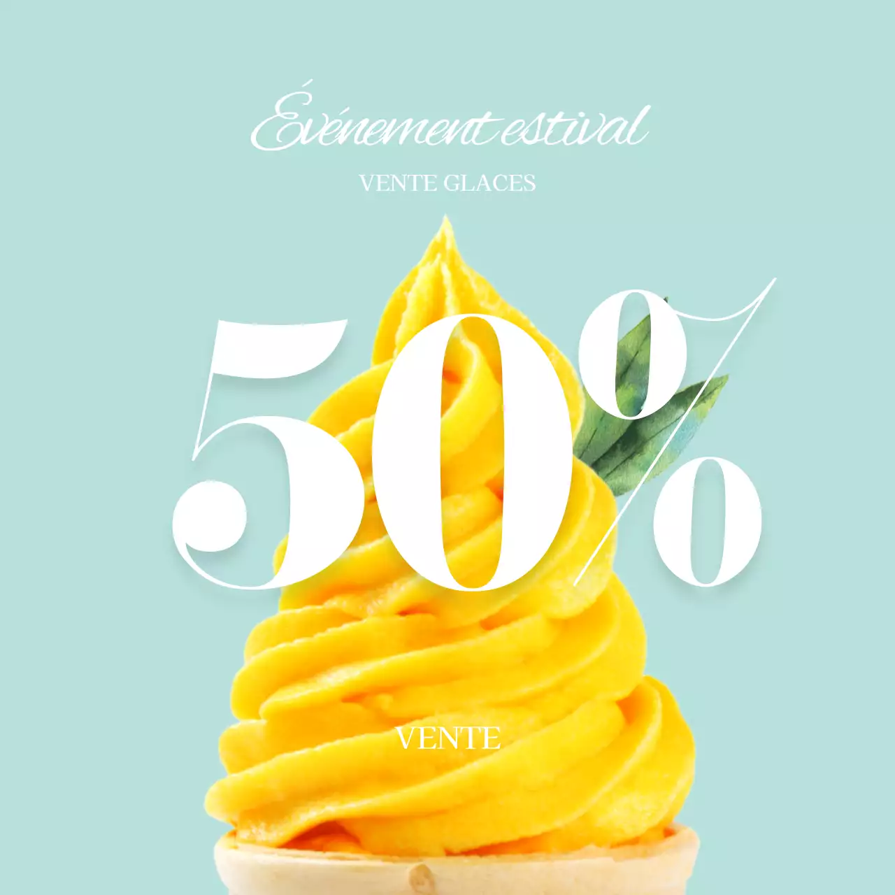 Bannière de vente de glaces d'été en menthe et jaune