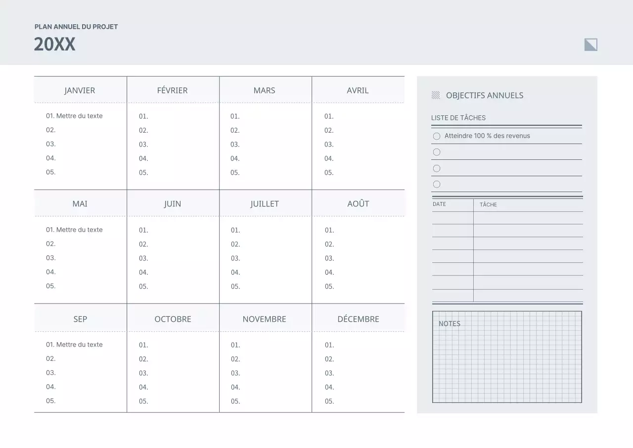 Planificateur de projets esthétique marine et simple carnet de notes numérique