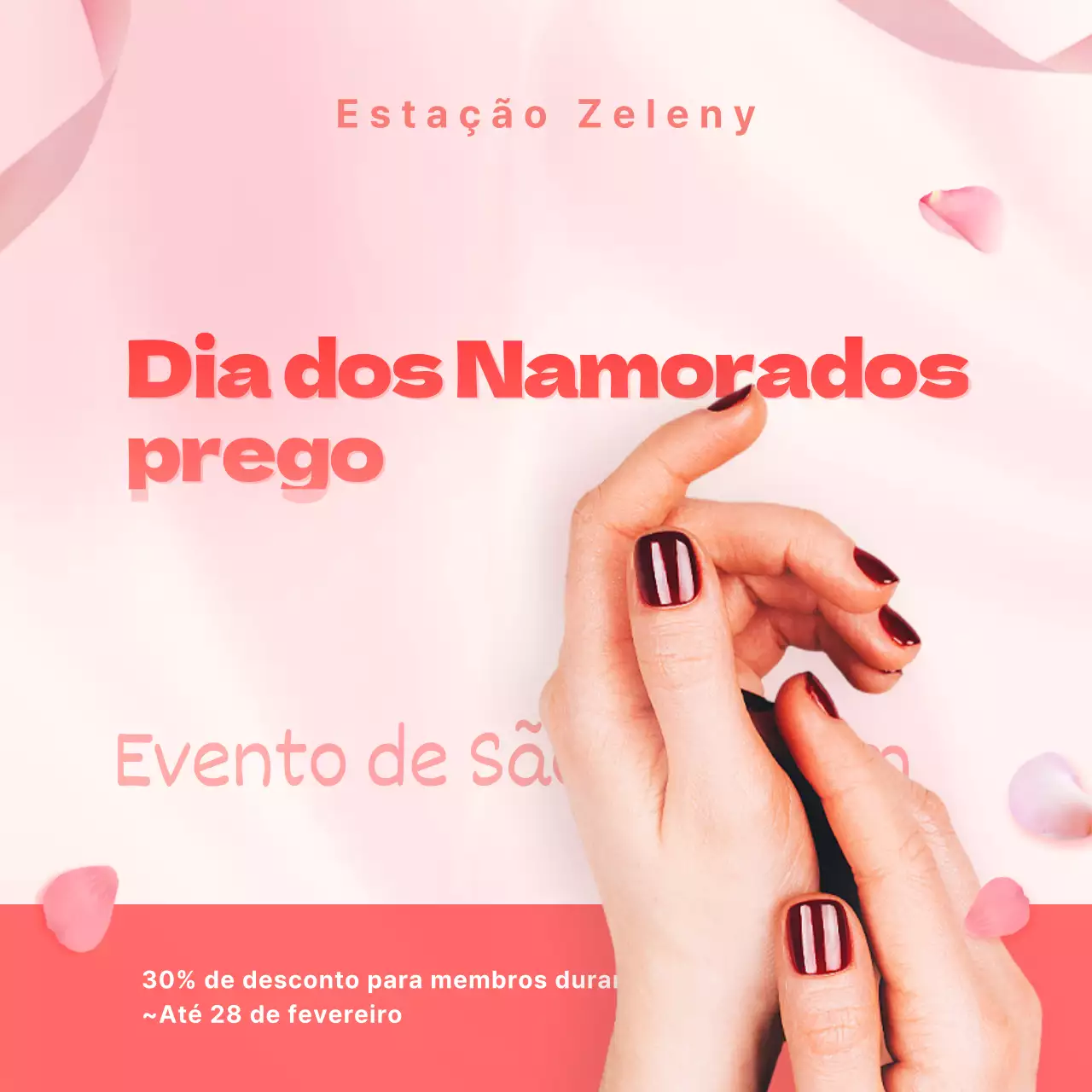 Evento de unhas do Dia dos Namorados Social Media Squares em tons de rosa