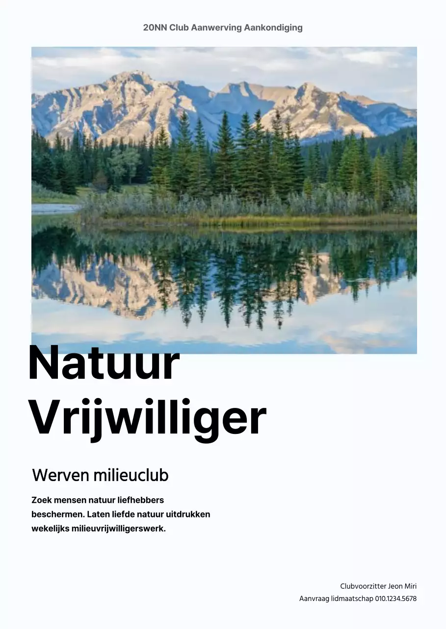 Werf een milieuvrijwilligersclub met schone natuurfoto's