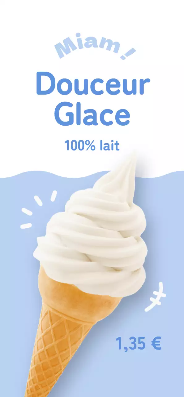 Promouvoir un menu propre et attrayant avec de la crème glacée blanche sur un fond bleu clair