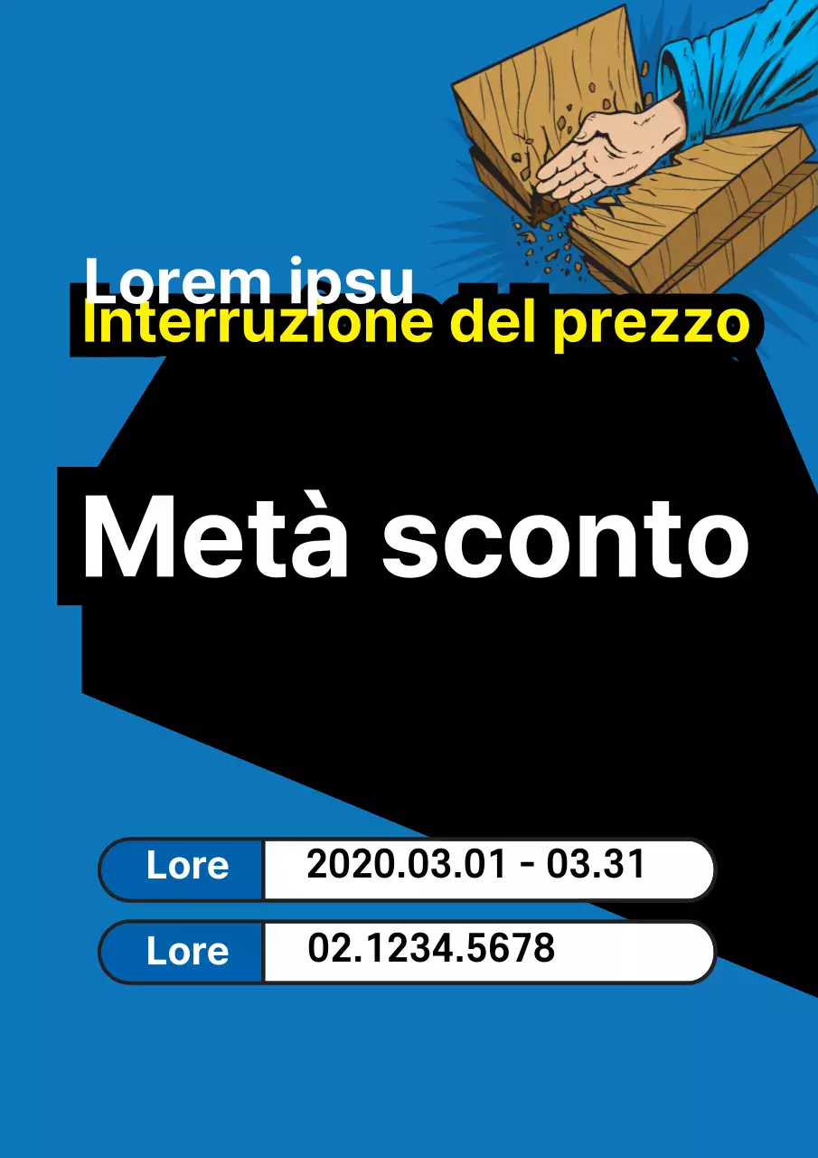 Volantino che promuove un evento di vendita per celebrare l'apertura con semplici accenti di blu e giallo