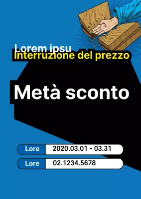 Volantino che promuove un evento di vendita per celebrare l'apertura con semplici accenti di blu e giallo