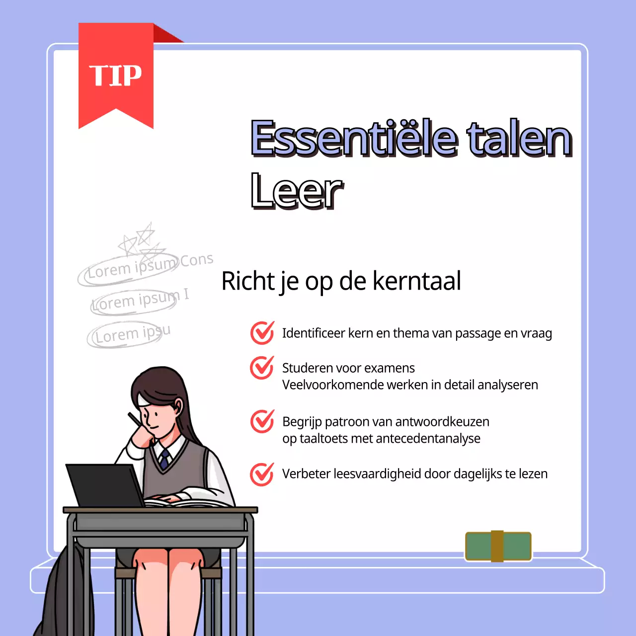 Blauwe illustratie Sleutels voor de kernfases 3TIPS