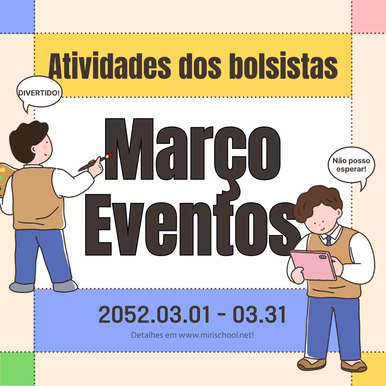 Informações sobre eventos escolares giros a amarelo e azul