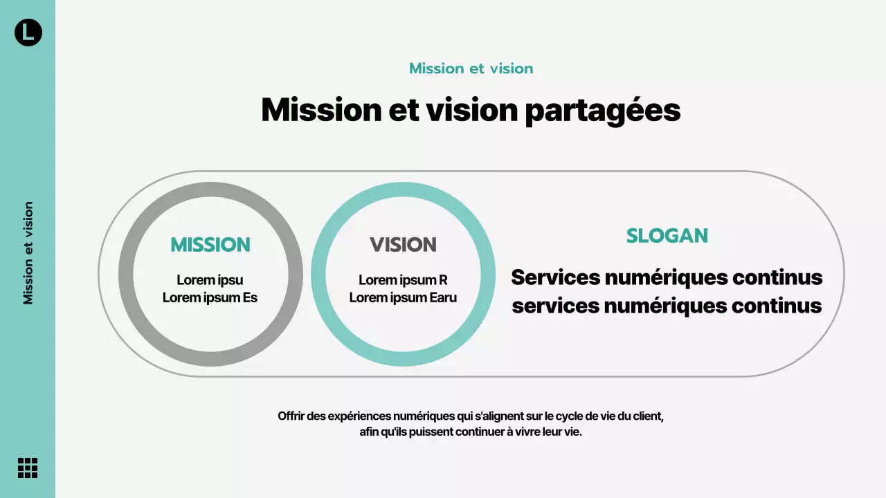 Thème moderne, gris et menthe, pour les documents d'entreprise, la déclaration de vision de l'entreprise, les célébrations et les présentations.