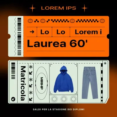 Evento di vendita del centro commerciale di laurea delle ammissioni in nero e arancione