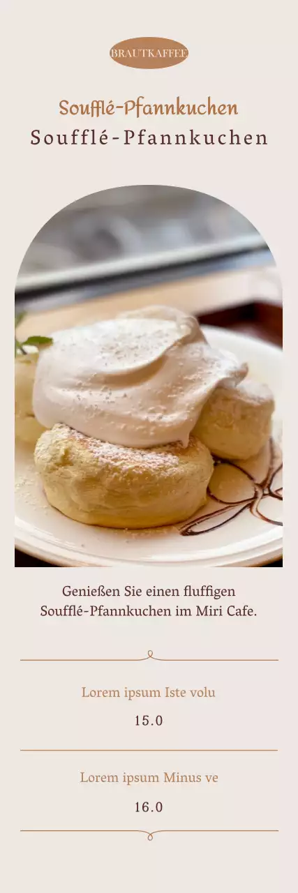 Ein elfenbeinfarbenes, sentimentales Soufflé-Dessertmenü