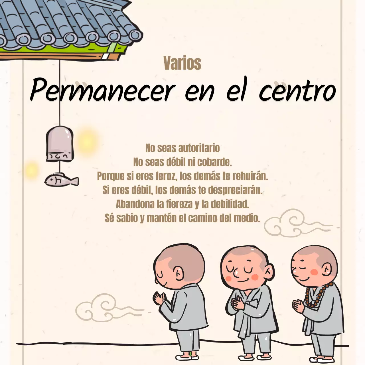 Una colección de ilustraciones budistas en color beige.