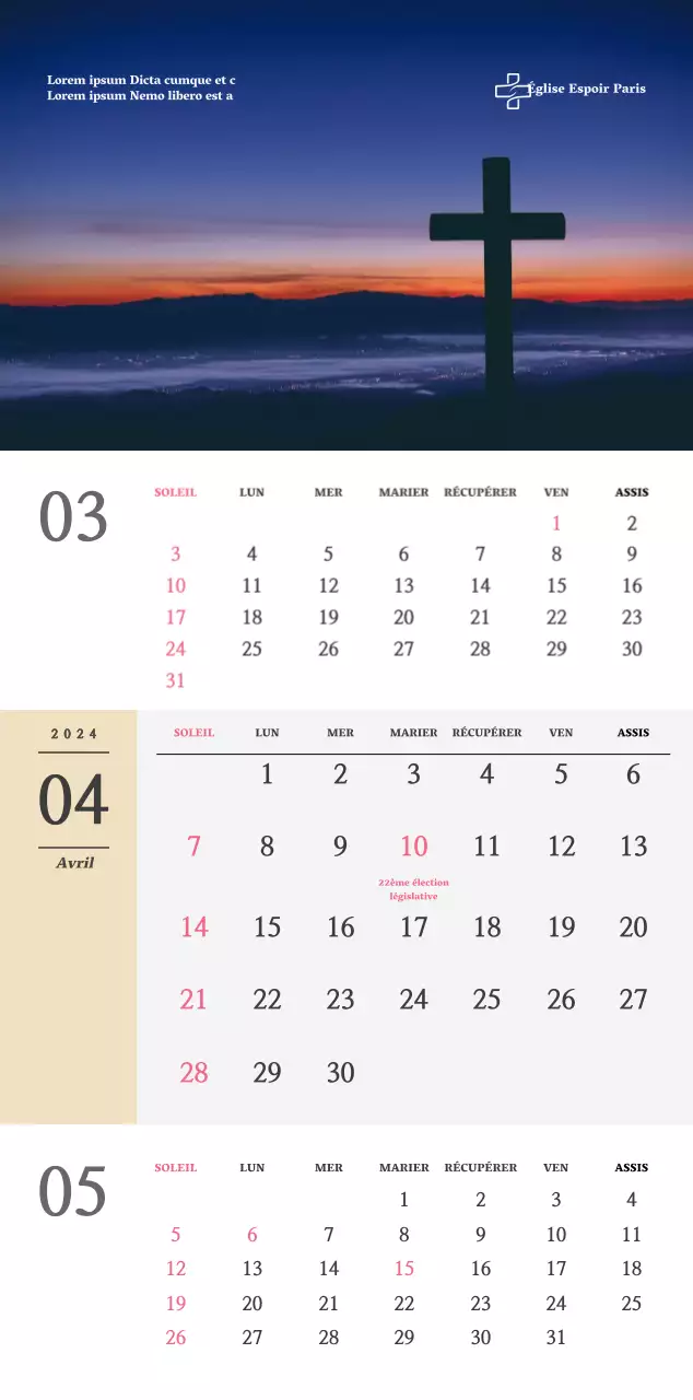 Calendrier mural d'église de conception simple, en noir et blanc, avec des photos religieuses émotionnelles