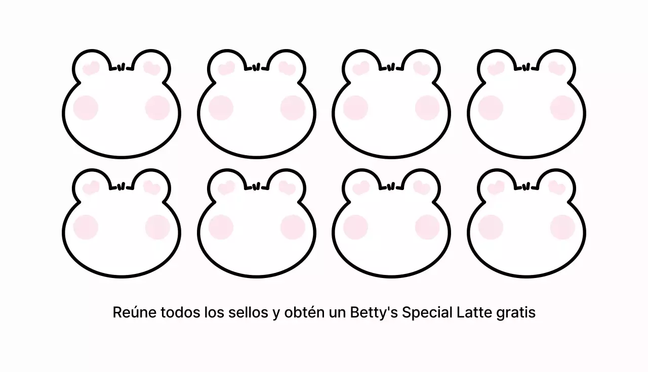 Un cupón de cafetería con un simpático osito en rosa pastel