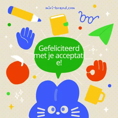 Blauw en geel schattig felicitatiebericht voor toelating