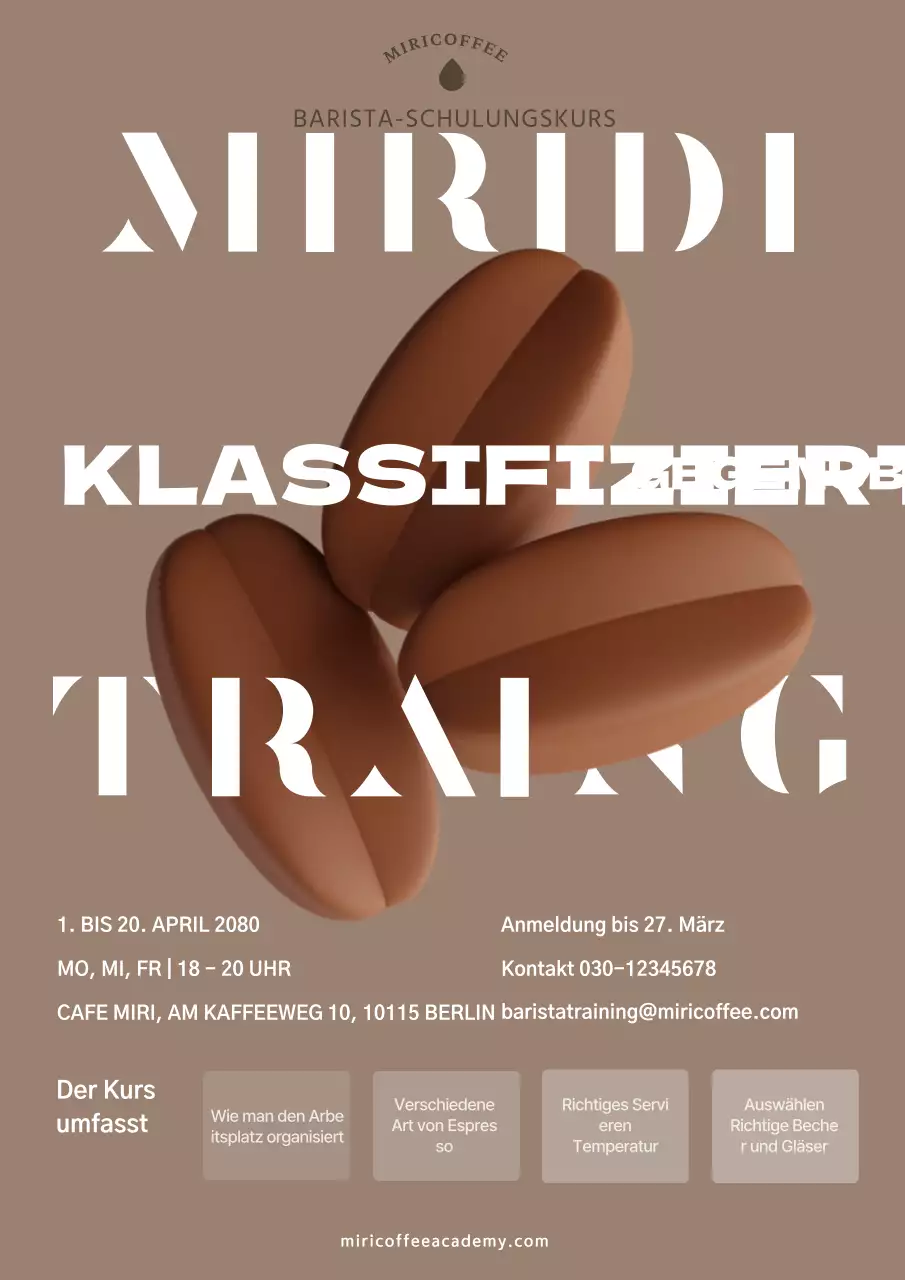 warmes Braun einfache Typografie Barista-Zertifizierungskurs