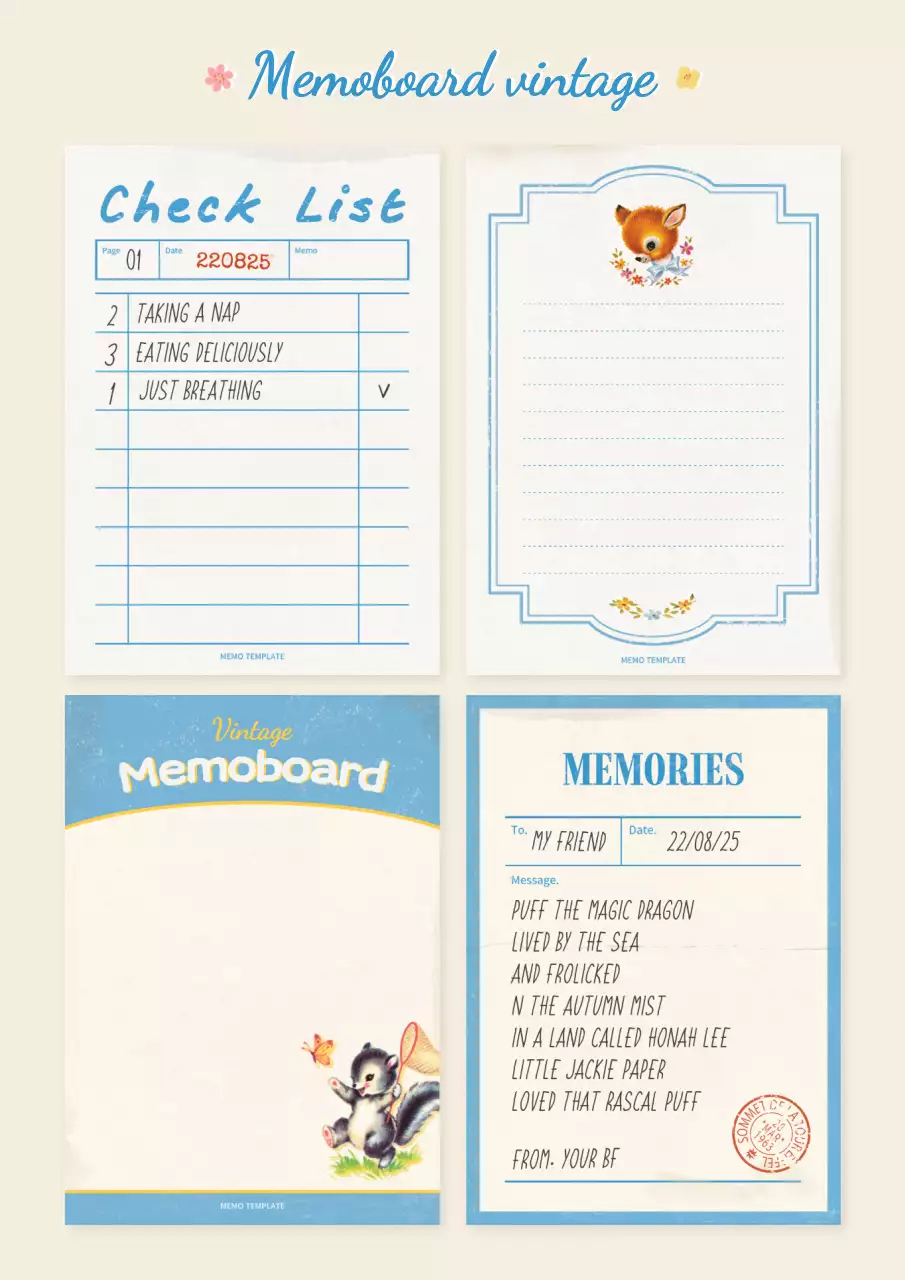 Pacchetto bundle di layout di blocco note vintage blu chiaro