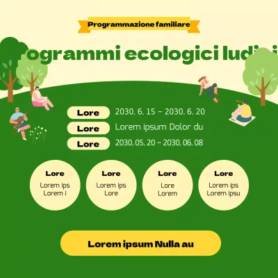 Programma ludico ecologico illustrato in giallo e verde