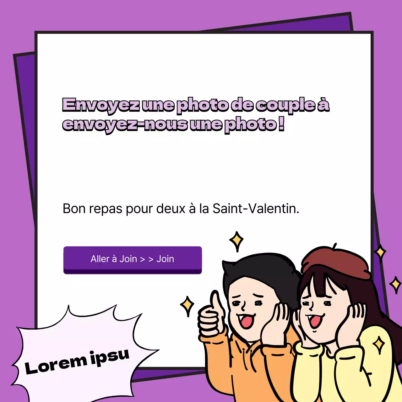 Carré de la Saint-Valentin pour la photo de couple et l'événementiel sur les médias sociaux en violet