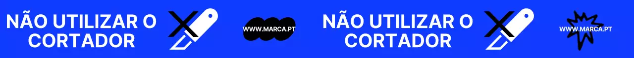 Um design moderno em azul e preto com uma ilustração de aviso e a página inicial da empresa