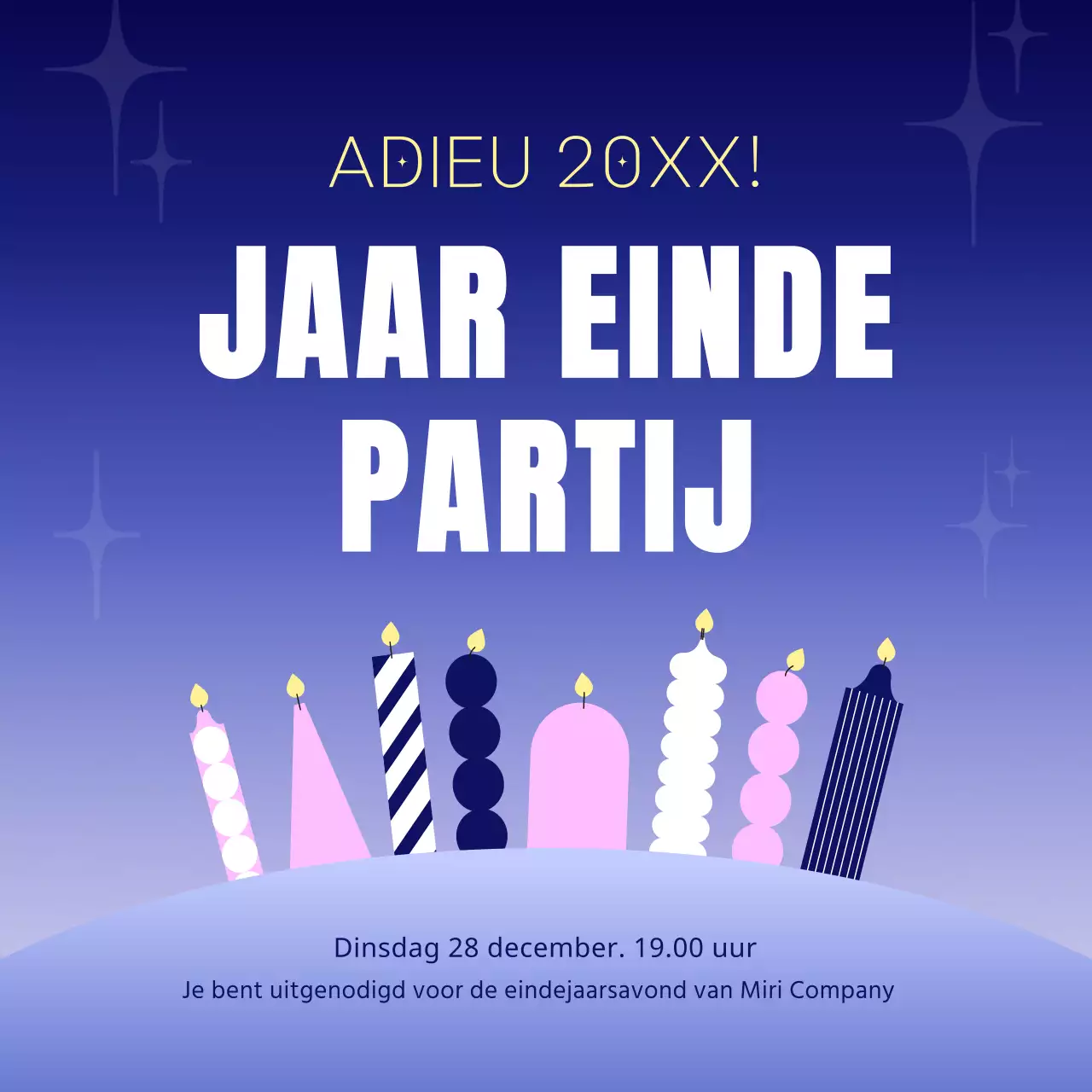 Uitnodiging voor oudejaarsavond in blauwe trendy stijl