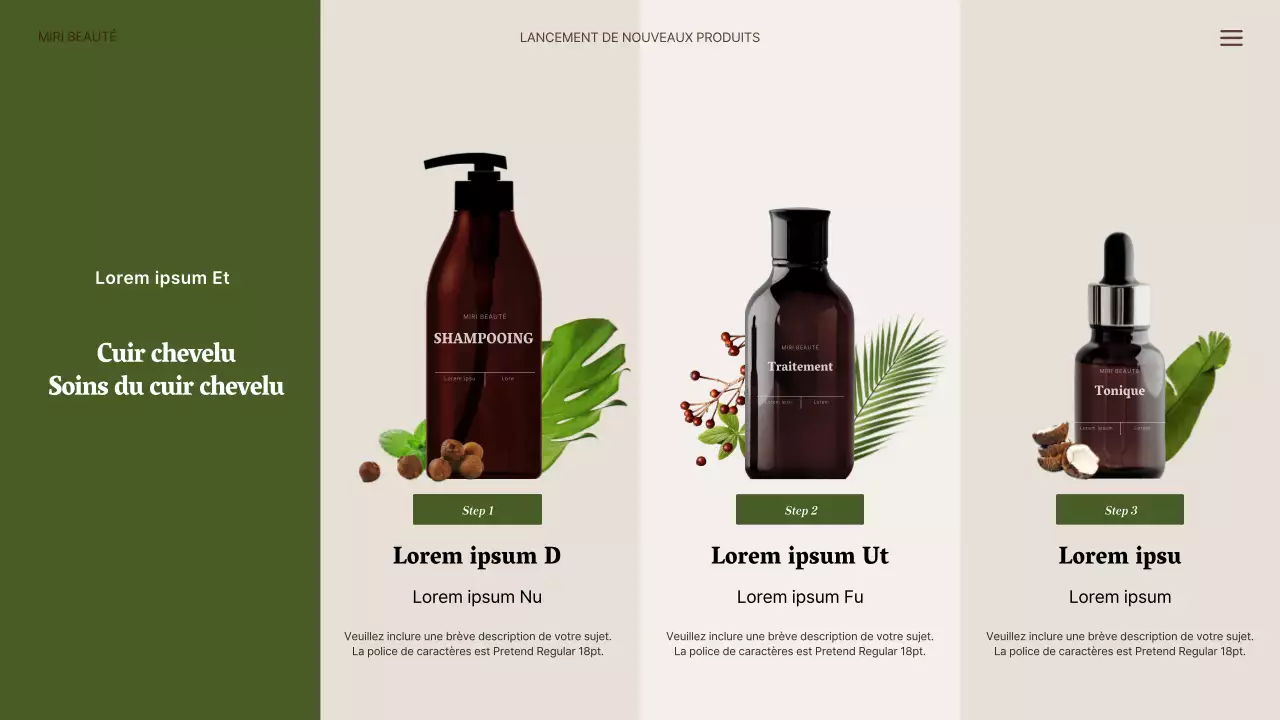 Nouveaux produits capillaires naturels en vert et beige