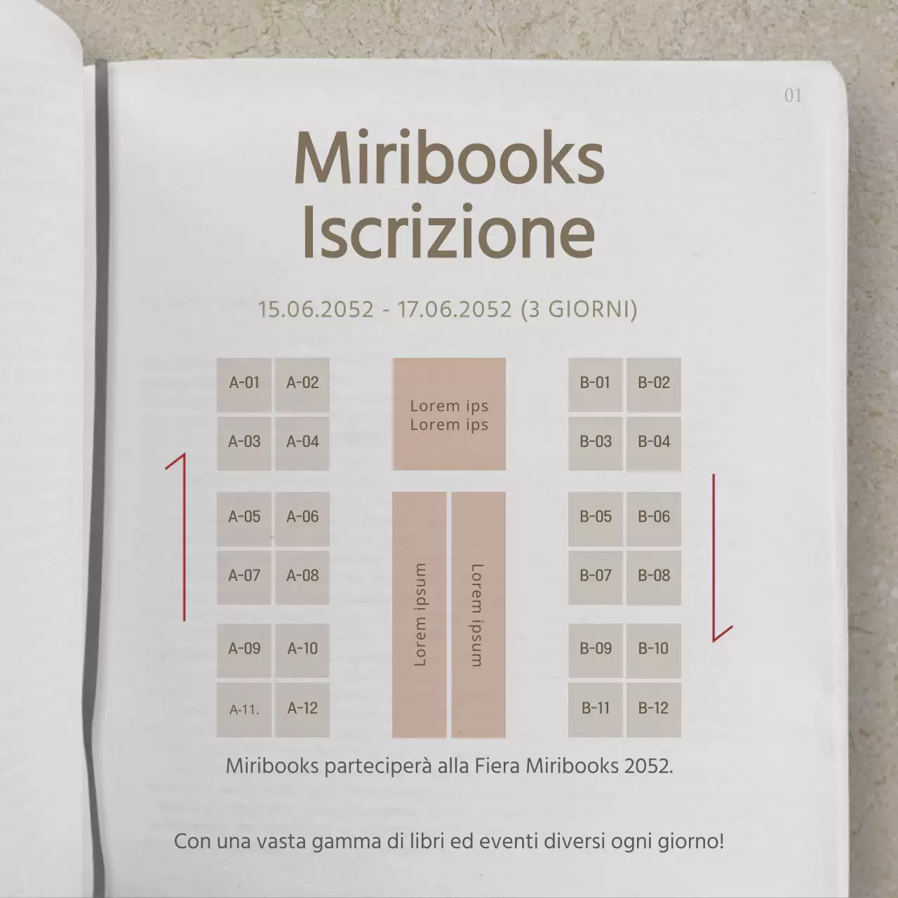 Informazioni sulla fiera del libro beige e nero