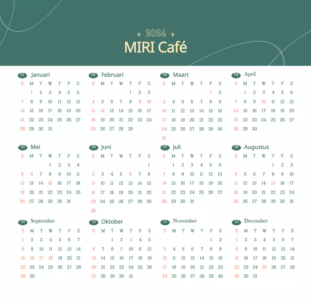 Cafékalender met aanbevelingen voor drankjes van de maand