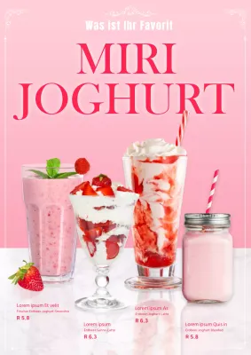 Werbung für einen neuen Erdbeerjoghurt mit rosa Hintergrund