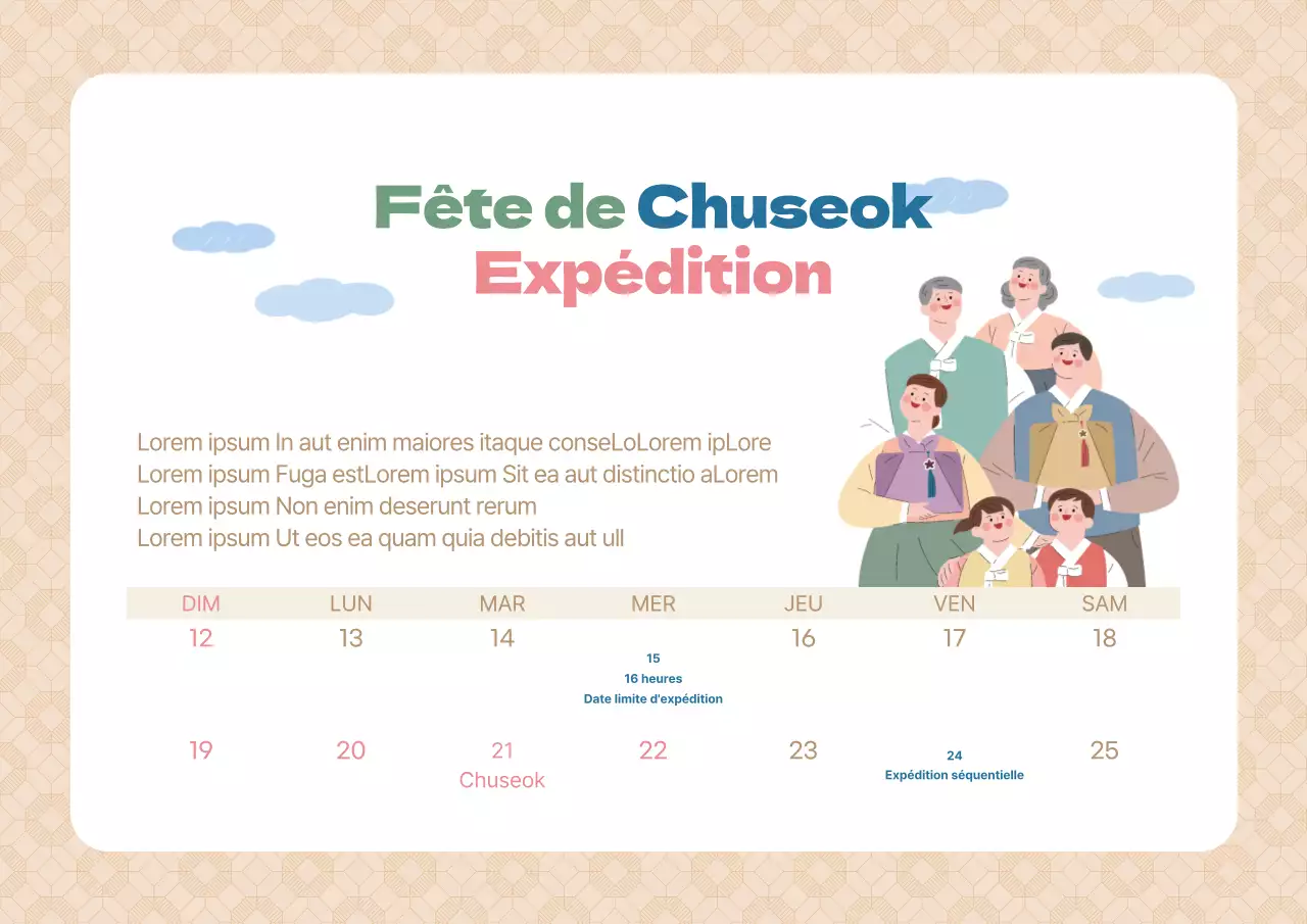 Avis de livraison pour les fêtes de Chuseok sur fond beige chaud