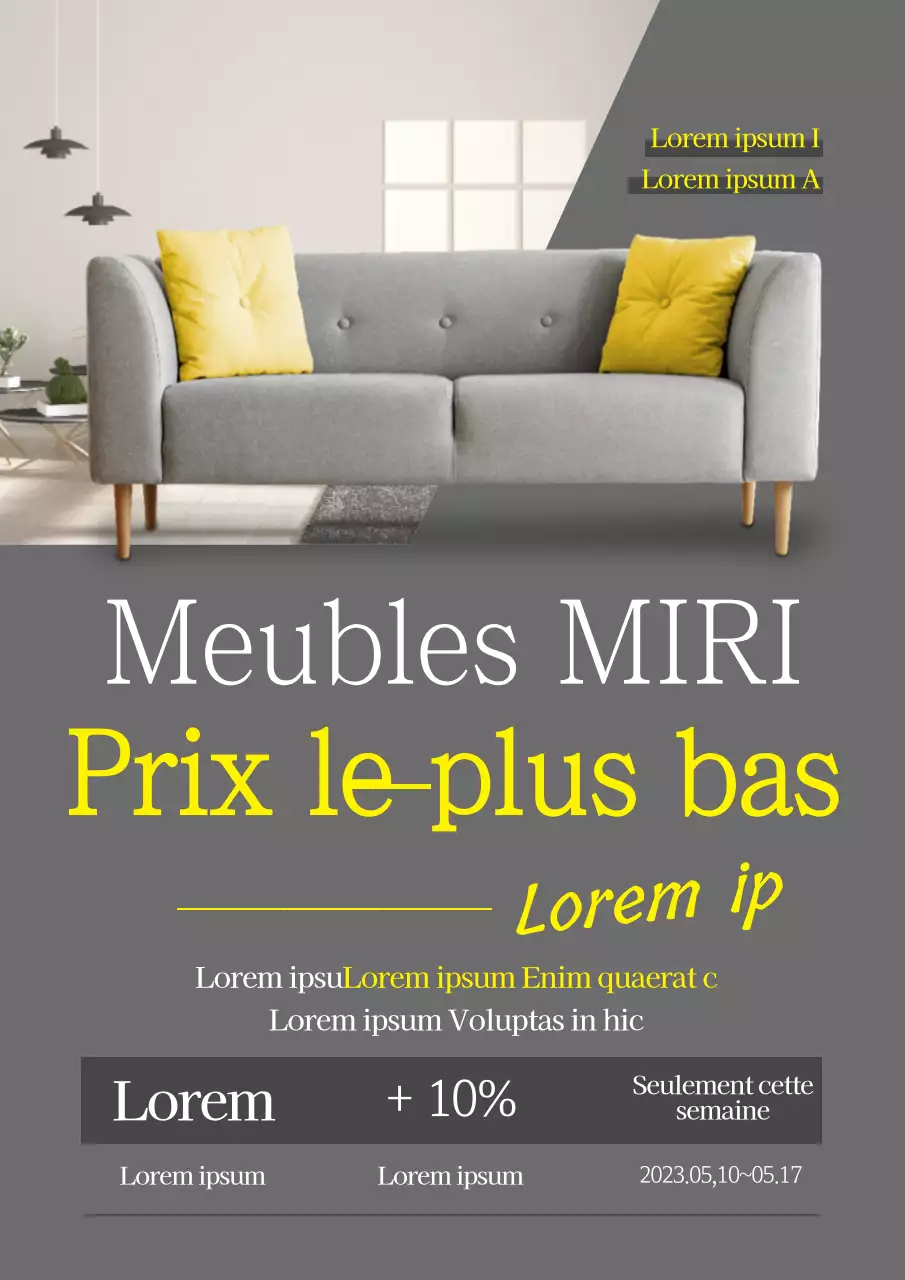 La photo gris et jaune met en valeur l'événement de l'ameublement