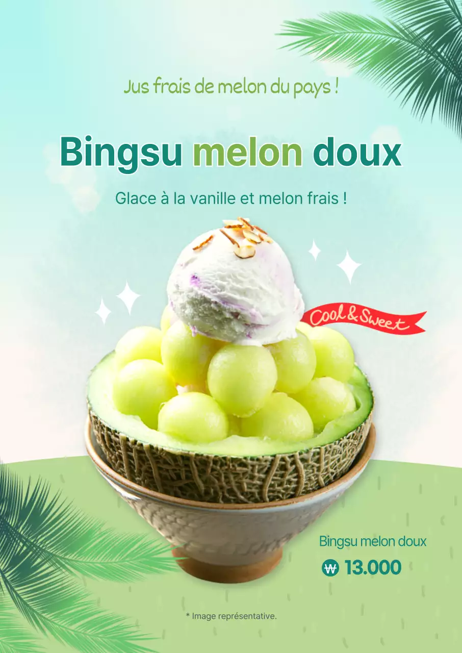 Glace rasée vert lime Affiche du menu d'un café d'été frais