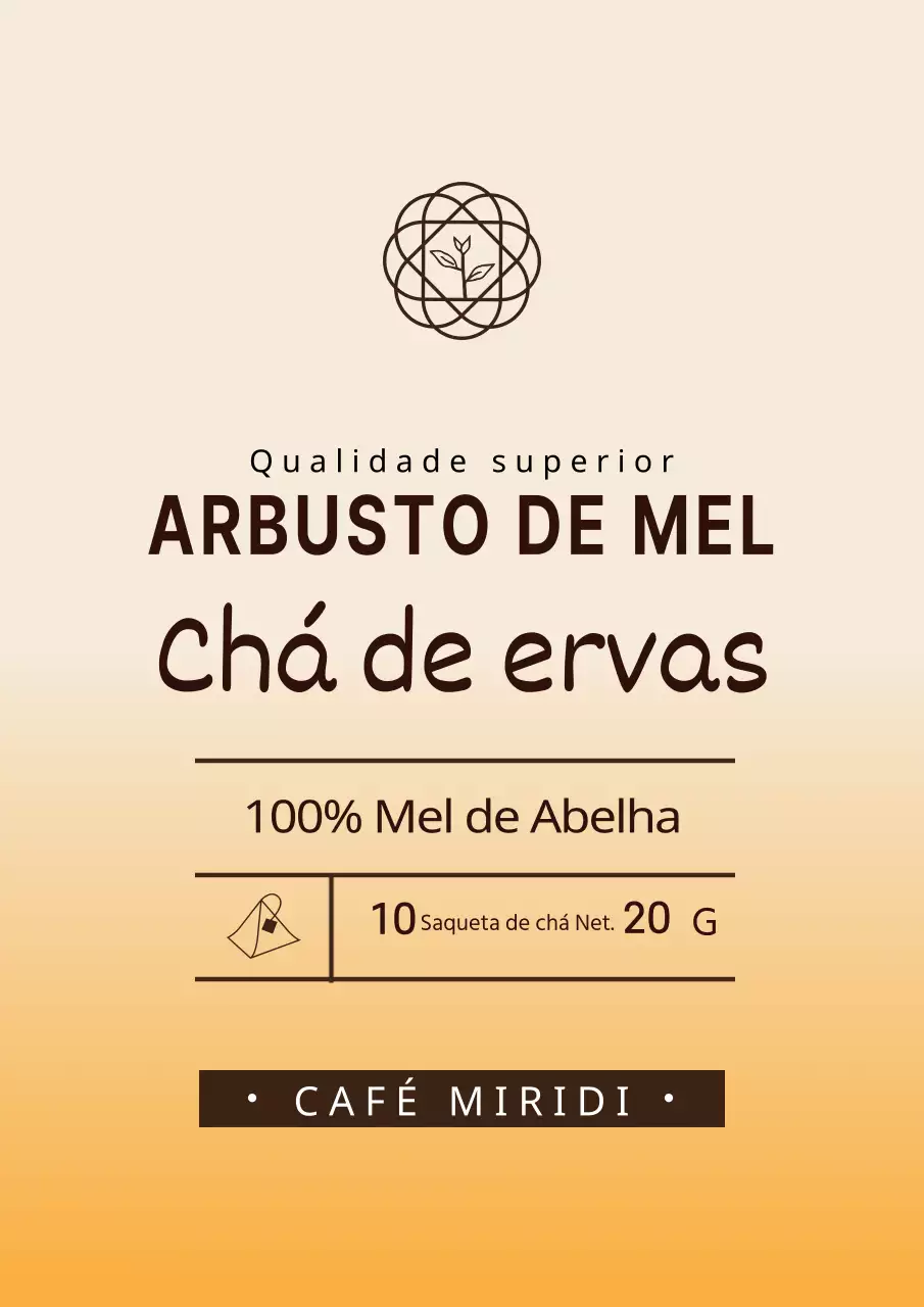 Desenho simples de rótulo de produto de chá de ervas com gradientes amarelos