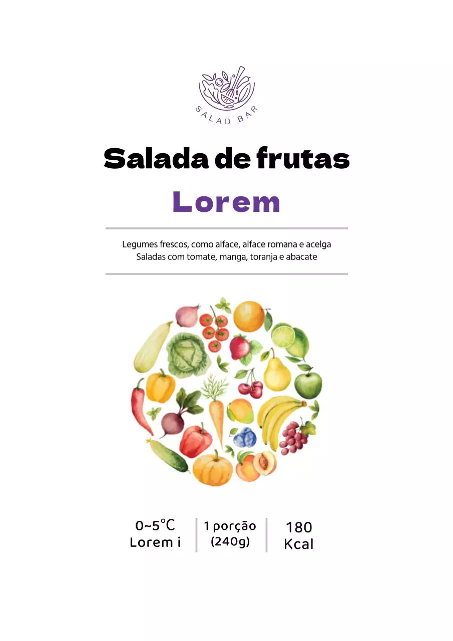 Cartaz de design simples de rótulo de salada de fruta em branco