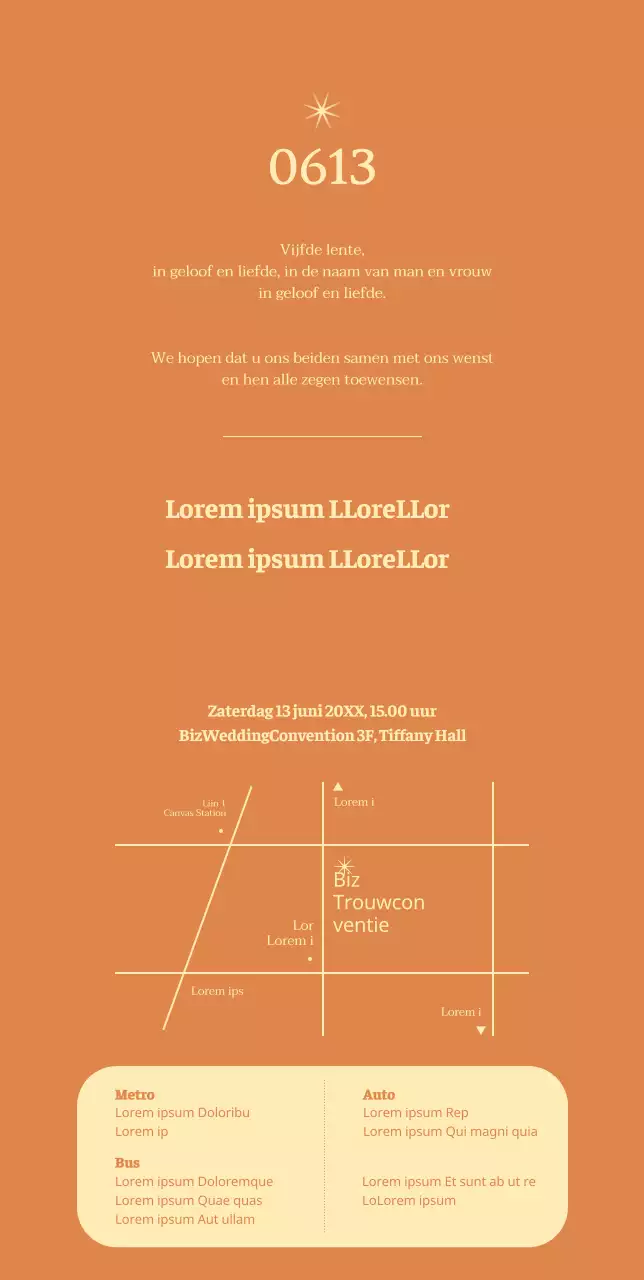 Emotionele eenvoudige huwelijksuitnodiging met oranje achtergrond