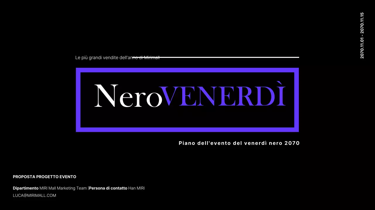Organizzatore di eventi per il centro commerciale del Black Friday in nero e viola
