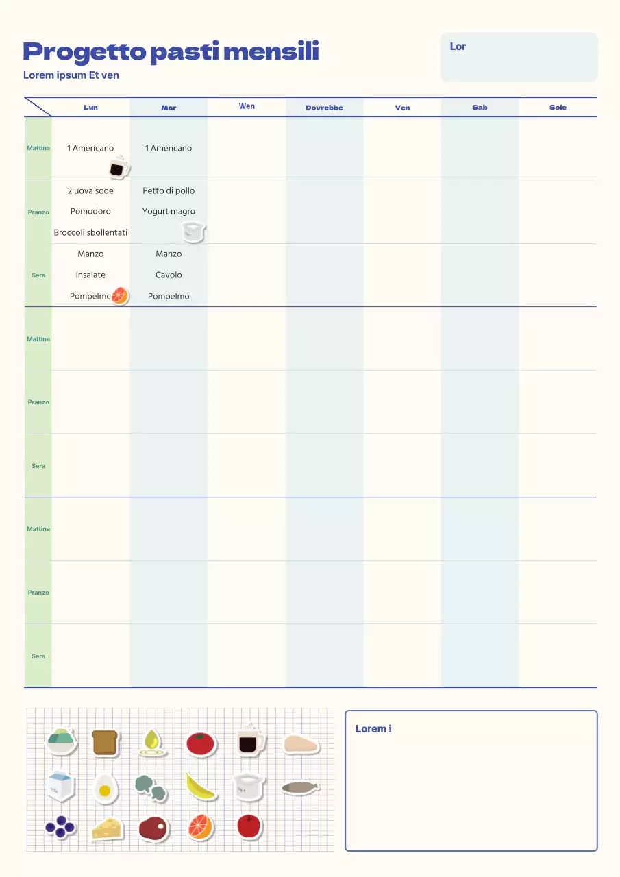 Un diario dietetico di base nei colori avorio e azzurro.