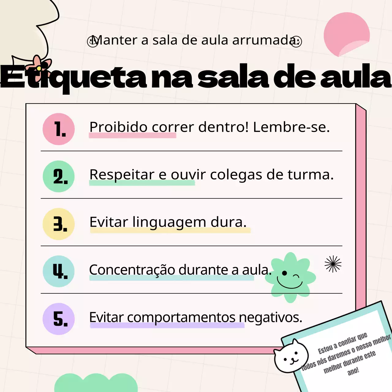 Materiais promocionais para as regras da turma com graffiti amarelo e colorido