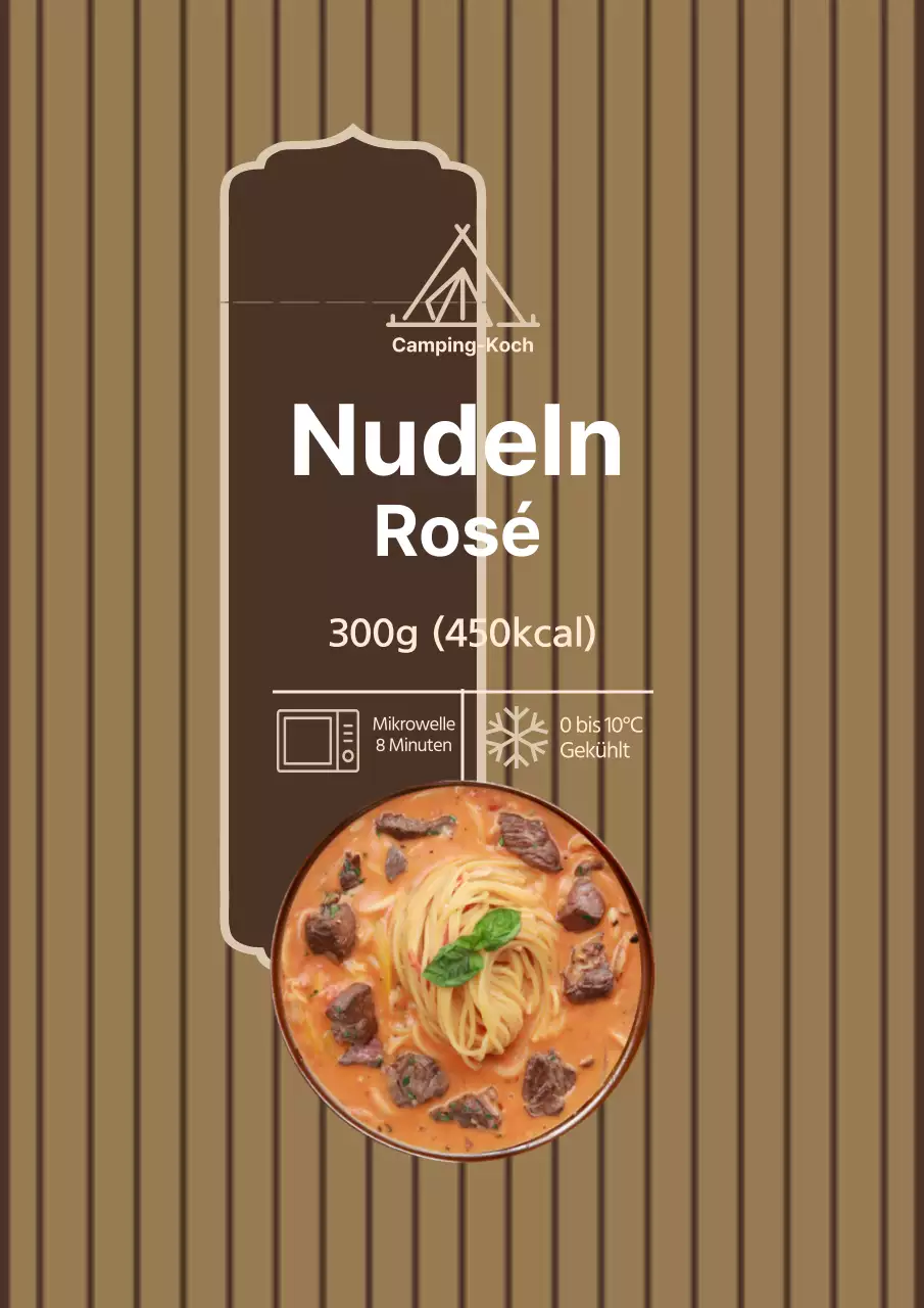 Plakatentwurf für ein Etikett für ein wunderschönes roséfarbenes Pasta-Kochset in Brauntönen.