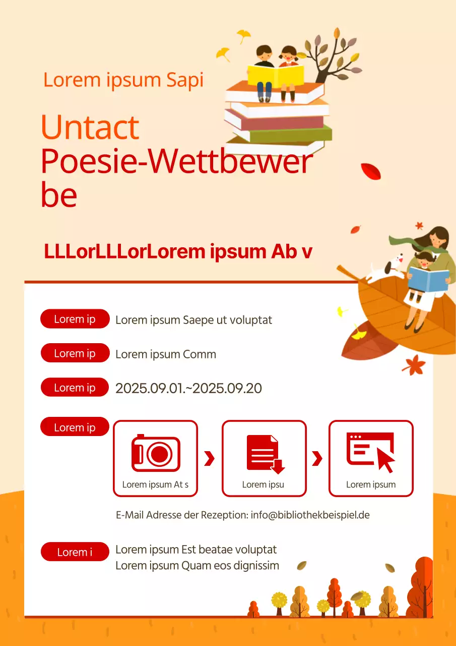 Kinderbuchillustrationen in Rot und Orange Herbstlicher Gedichtwettbewerb